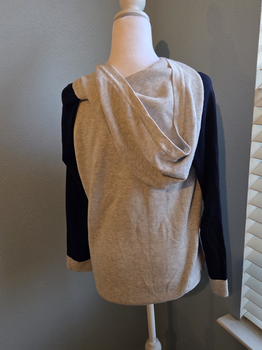 Gray and Navy Two-Tone Lightweight Hoodie Sweater - Picture 2 of 3